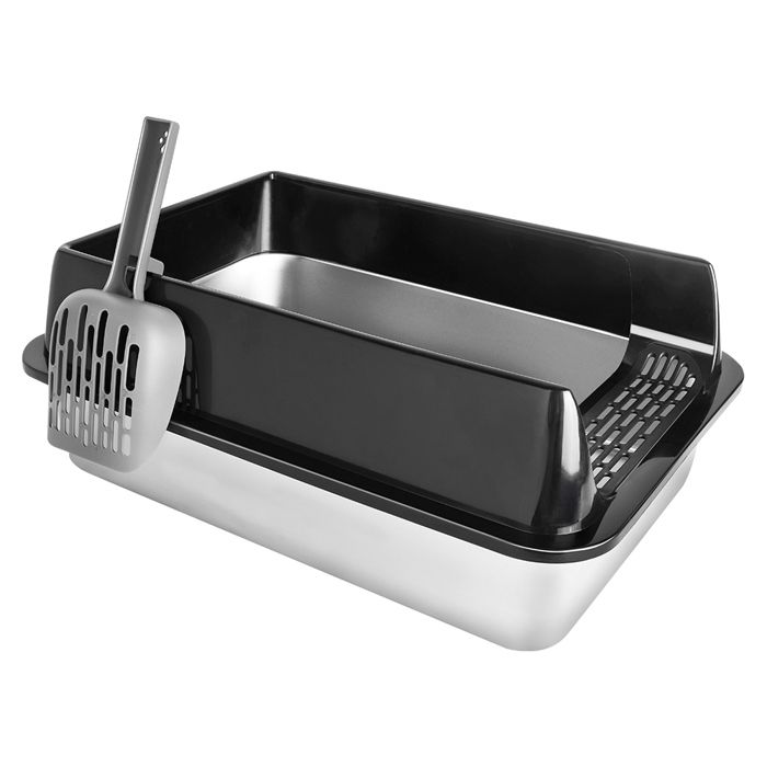 Comparer les prix de Bac à litière grand facile à nettoyer jolie en acier inoxydable contemporaine pour chat - ERROLVES - Noir - 60*40*30 CM