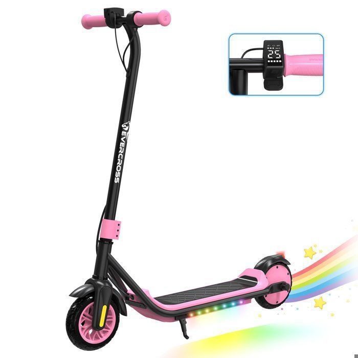 Trottinette Électrique pour Enfants EVERCROSS TECH-Batterie 21.6V 5.2Ah-3 vitesse-Cadeau idéal pour enfants - E6 Rose