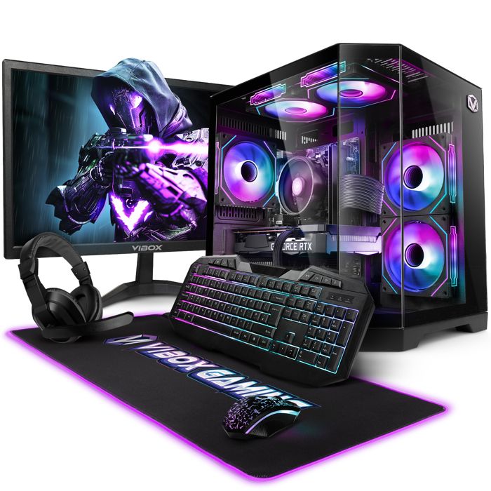 Vibox PC Gamer – 23 Écran – AMD Ryzen 5 5500 – RTX 5060 16Go – 32Go RAM – 1To NVMe SSD – Win11 – WiFi – Noir