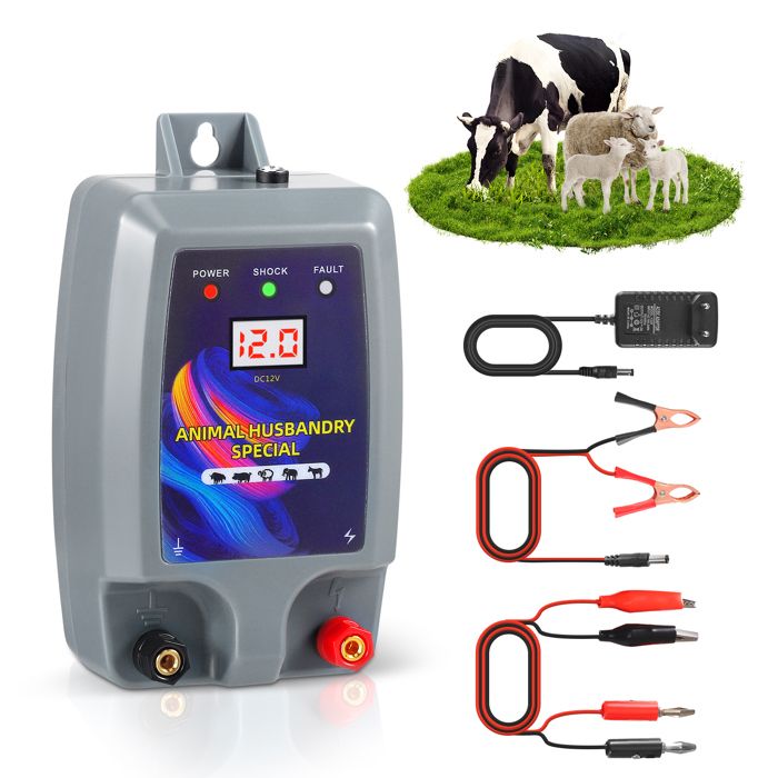Électrificateur Clôture 12V Pro 10KM Bétail Grands Animaux Élevage Ferme Contrôle Sécurité Parcs Pâturage Résistance