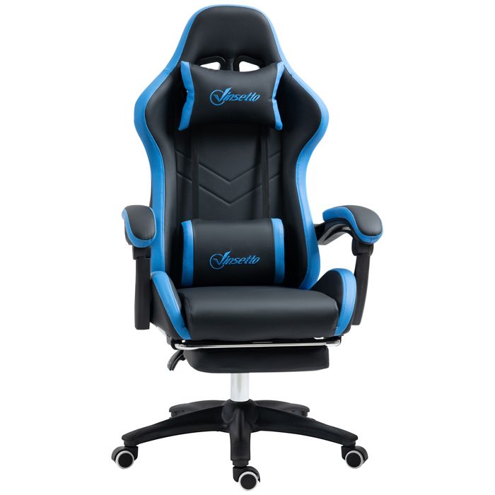 Chaise gaming - Vinsetto - ergonomique avec dossier inclinable à 135° - et soutien lombaire appui-tête repose-pieds - noir Chaise gaming - Vinsetto - ergonomique avec dossier inclinable à 135° - et soutien lombaire appui-tête repose-pieds - noir