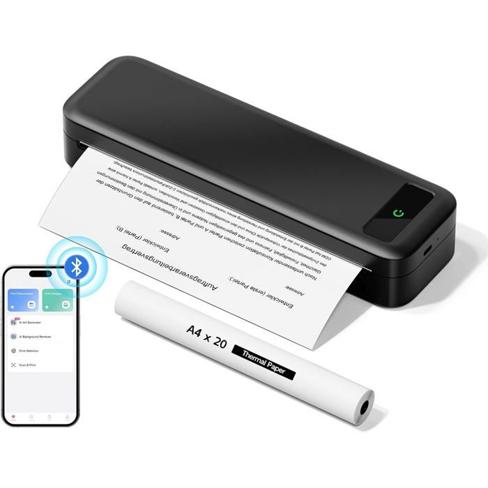 Imprimante Thermique Portable A4 Inkless 300Dpi Compatible Avec IosAndroid Et PcImprimante Sans Fil Bluetooth Pour Papier Thermi