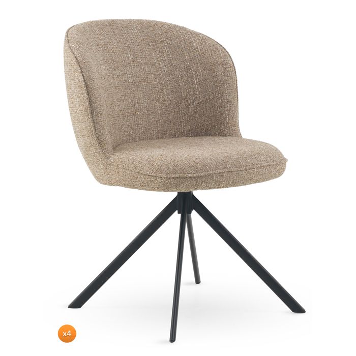 Lot de 4 chaises capitonnées en tweed chiné marron - REF. 11414