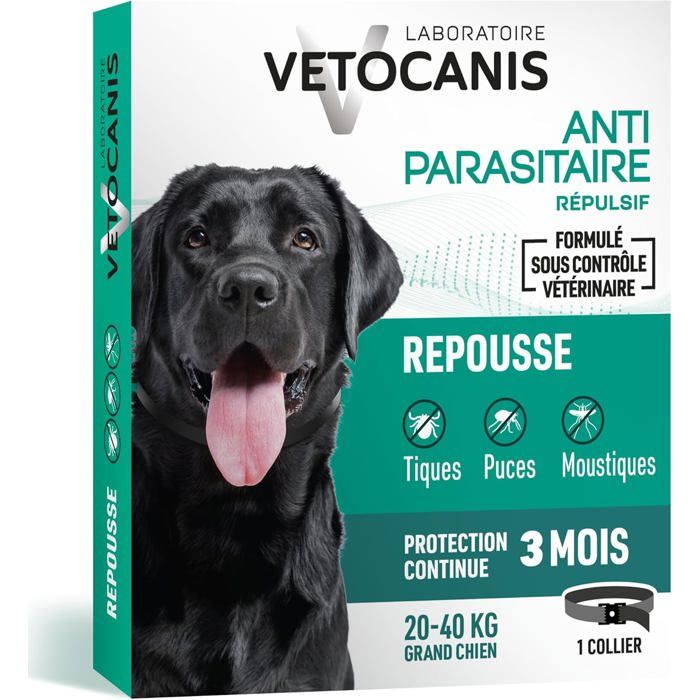 Comparer les prix de Vétocanis-Collier Répulsif Puces Tiques Moustiques-Protection 3 Mois-Grand Chien 20 À 40 Kg-Extraits Naturels Margosa Et Lavandin