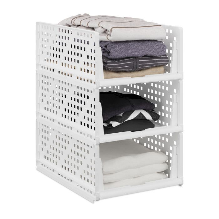 Relaxdays Bac de rangement, lot de 3, bacs empilables les uns sur les ...