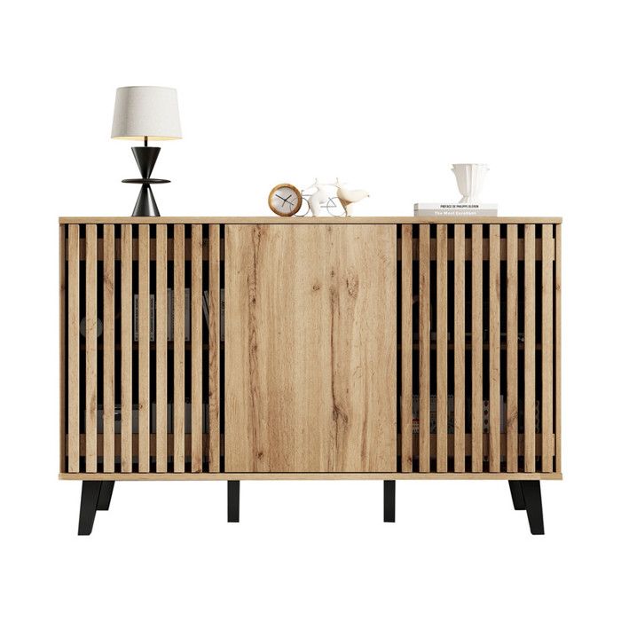 Meuble de Rangement Buffet en BoisArmoire de Rangement avec 3 Portes6 Compartiments de Rangement Pour Salon Chambre150x40x95cm