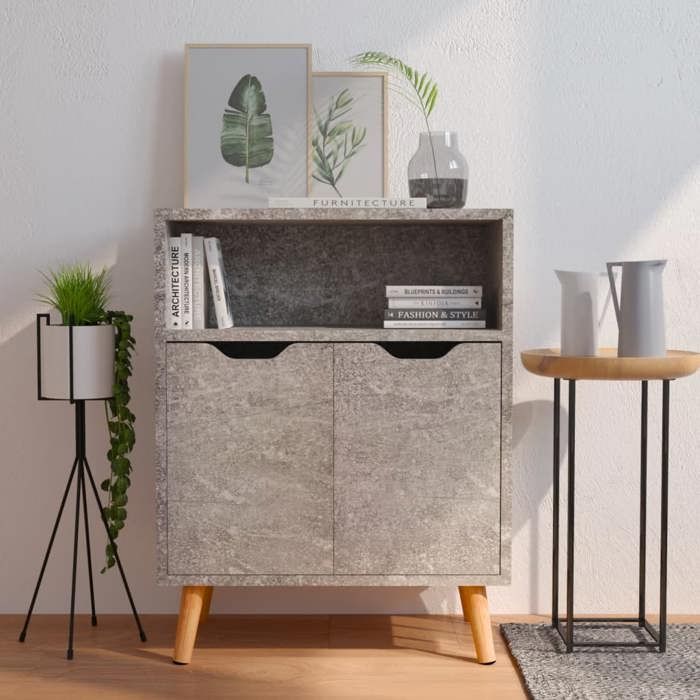 SALE 2025Meuble bas bahut vaisselier - Buffet - Gris béton - 60x30x72 cm - bois dingénierie 15 4 Kg 3287