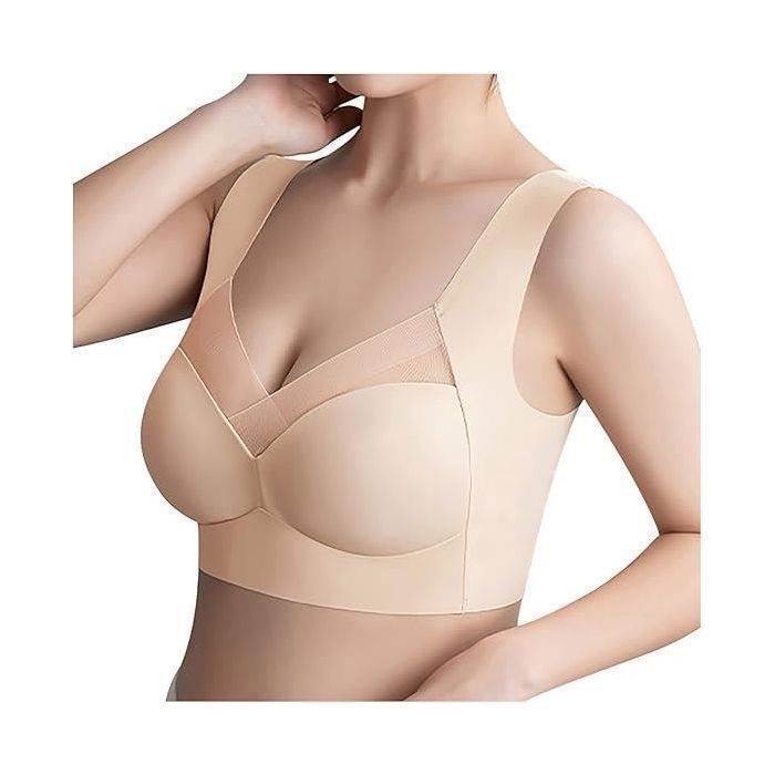Soutien-gorge Sport - Femme - Beige - Sans Armature - Tissu Ultra-Doux - Confort Optimal Beige#XXL