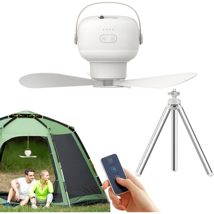 Ventilateur de plafond portable USB lumière LED télécommande pour tente/plage 7200mAh - Omegasback