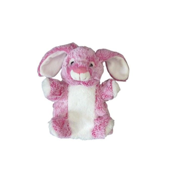 Doudou lapin marionnette Rodadou fuchsia blanc 25cm