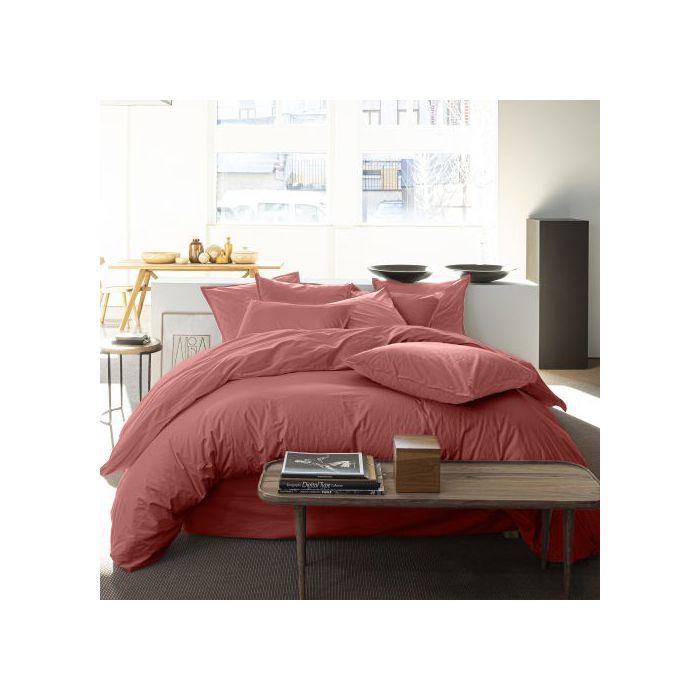 Housse de couette 240x260 cm Percale de Coton Lavé Vieux Rose