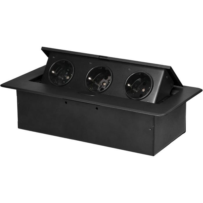 Bloc prise encastrable - MIRATIC - 3 prises Schuko - Noir - À encastrer - 2P+T
