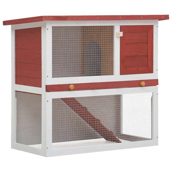 Clapier dextérieur en bois - vidaXL - 1 porte - Rouge - 90x45x80 cm - Toit étanche vert - Rampe antidérapante