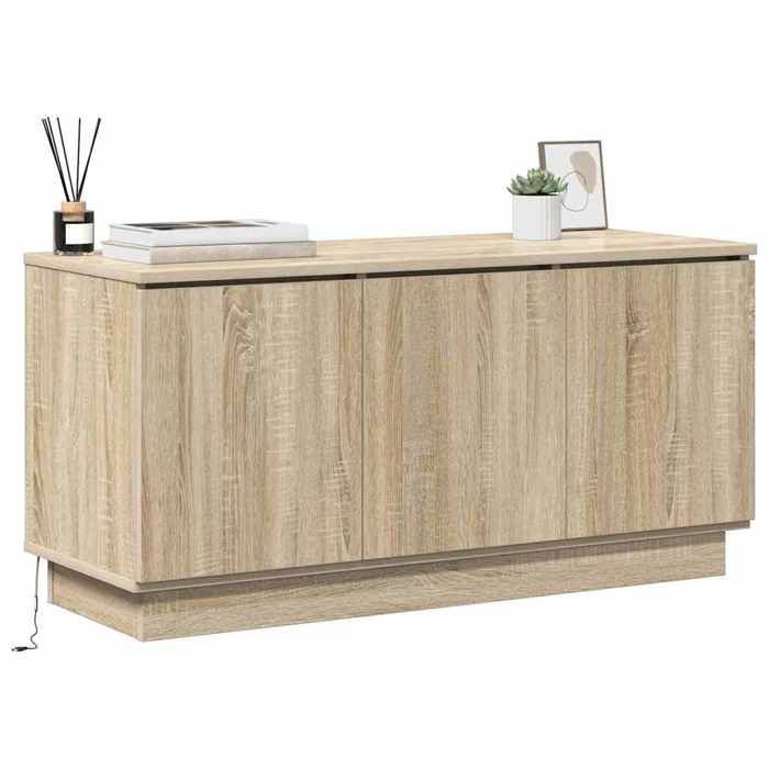 Meuble TV moderne - vidaXL - Chêne sonoma - Bois dingénierie - 100x38x49 cm - 3 portes - Éclairage LED