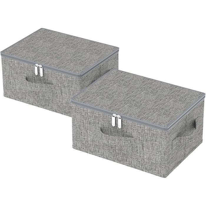 2er Boîte de Rangement en Tissu avec Couvercle Panier Rectanguire Cubique avec Poignée 40x30x20cm(2 Pièce) GRI BOITE DE RANGEMENT