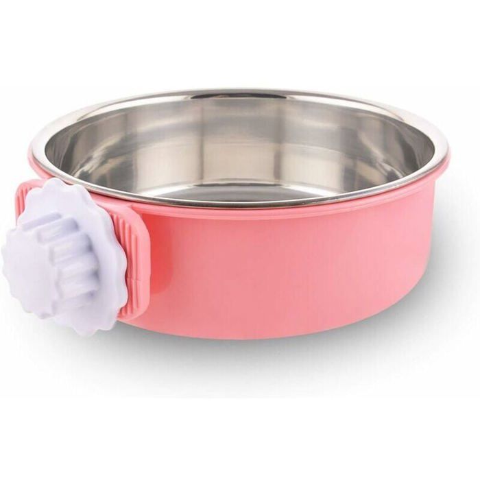 Gamelle chien/chat/lapin inox amovible à suspendre rose Label