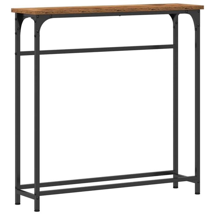 Table console bois ancien - vidaXL - 75x195x75 cm - Bois dingénierie - Finition usée - Pieds en métal noir