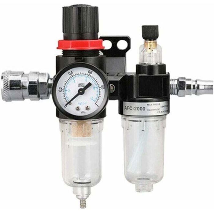 Filtre Régulateur pour Air Comprimé 1/4 Pression Piège À Humidité Huile Eau Lubrificateur Séparateur Réducteur Compresseur
