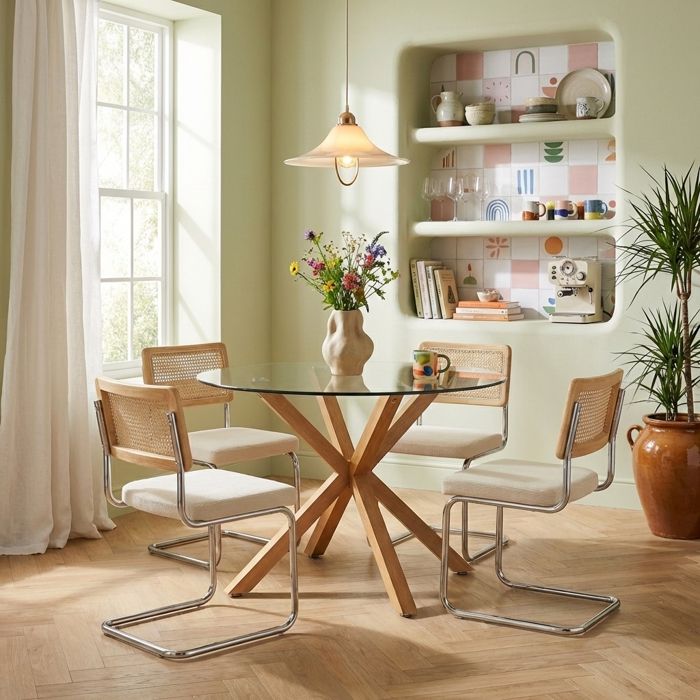 Ensemble repas table HARRY + 4 chaises ELLA velours côtelé beige - Transparent