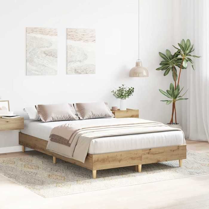 Bon planLit 2 places Brun - 140x190 cm - LEMON® - Cadre de lit - sans matelas - chêne artisanal 140x190 cm 5677500