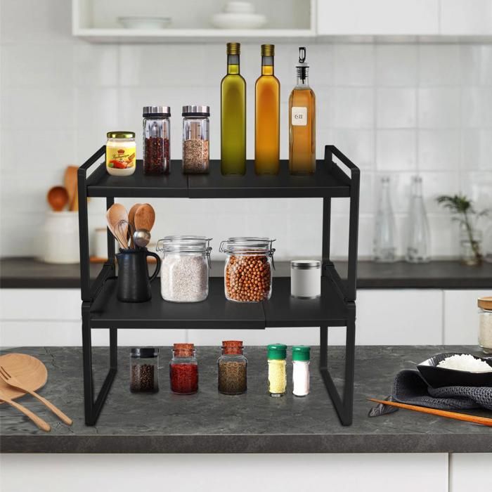 YQINGMAOY - Étagère à deux niveaux - Extensible - modulable - 36-60*21*36.5cm - noir
