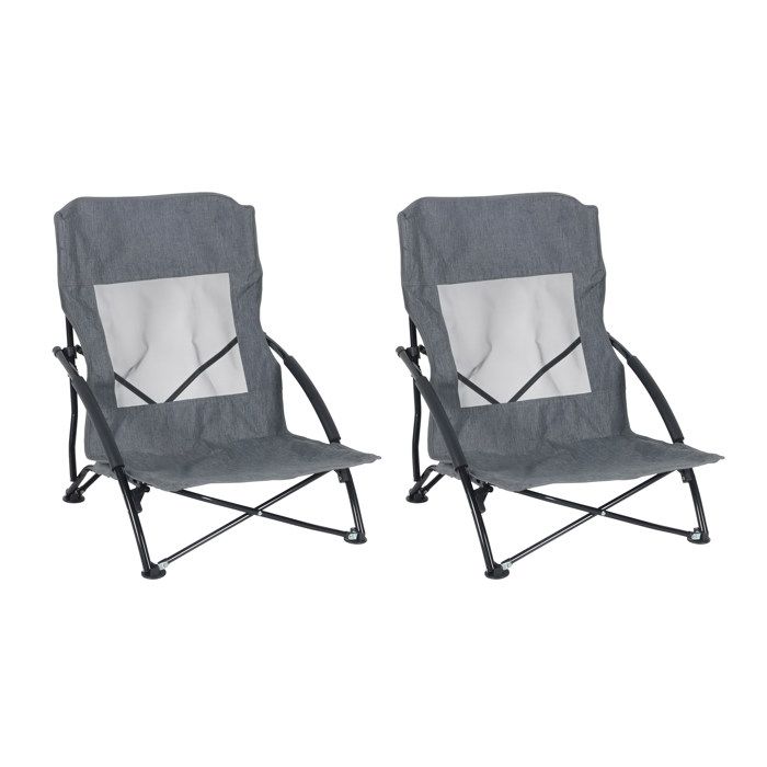 Chaises de plage pliantes Relaxdays lot de 2 avec sac charge 100 kg légères polyester/métal plage/camping gris