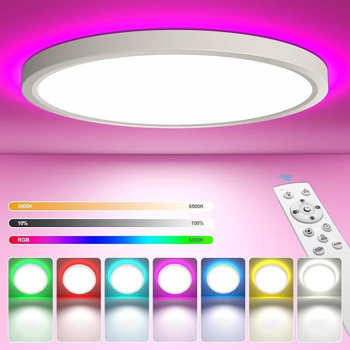 Plafonnier LED Dimmable 24W 2200lm Luminaire RGB Rétroéclairage Lamp avec Télécommande 3000-6500K IP44 Etanche 1 Pcs Rgb-clc LUSTRE