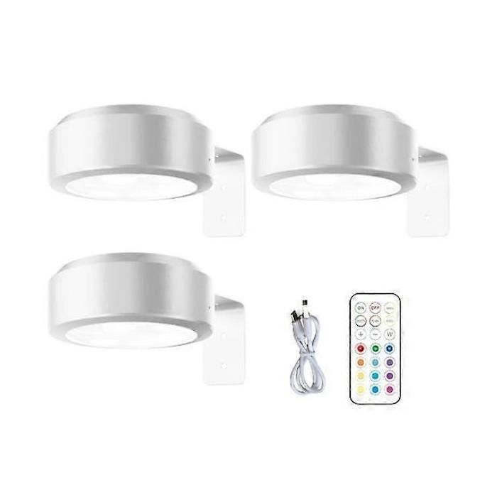 Lampe tableau murale LED RGB télécommande dimmable sans fil batterie 13 couleurs lot de 3 blanches