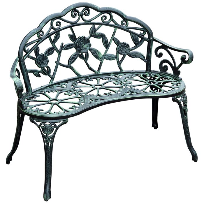 Banc de jardin en métal - Vert antique - Fer - Dimensions 100x54x78 cm - Poids 10 kg - Motif floral - 2 places