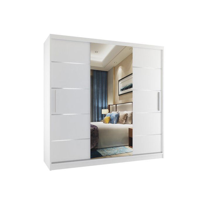 BELINI Grande Armoire 3 Portes Coulissantes VERONA MT 200 cm - Blanc Mat - Miroir Intégré & 4 Tiroirs - Chambre Adulte