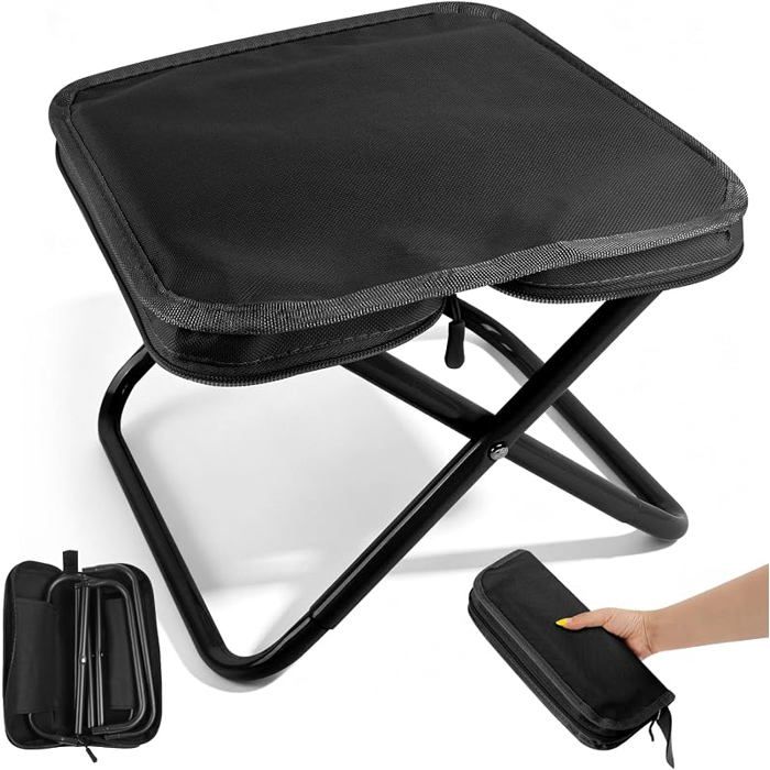 Tabouret de Sac Pliant Camping Siège Portable Leger Petit Pliable Capacité De Charge De 100Kg pour Jardinage Parcs Noir 2