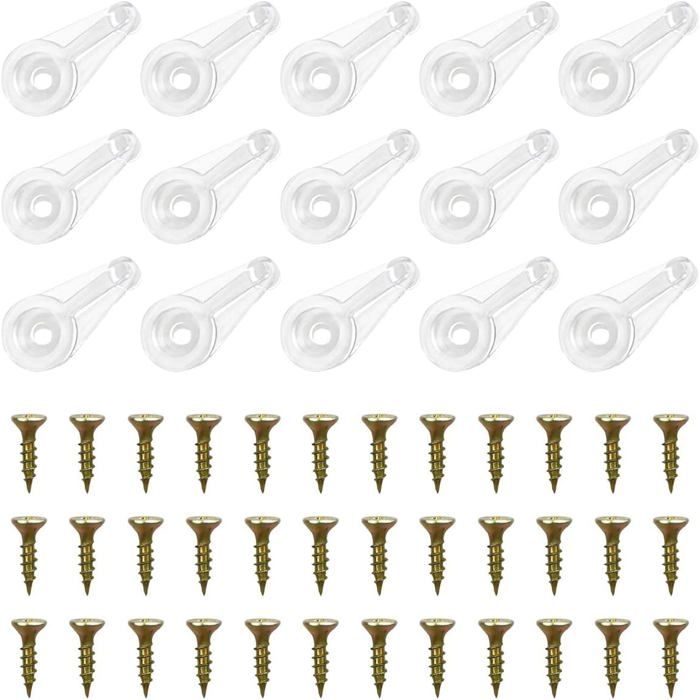 Clips de fixation pour verre 4 mm lot de 50 paires avec vis supports transparents pour porte de meuble et vitrine