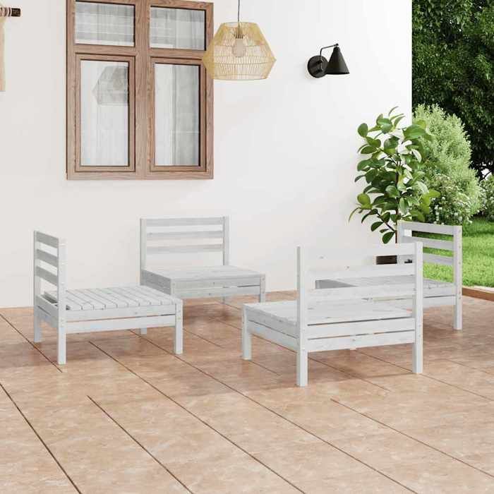 Blanc Salon de jardin 4 pcs Blanc Bois de pin massif - Meuble de balcon LV50641