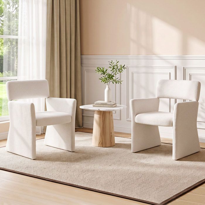 COSTWAY Lot de 2 Fauteuils en Tissu Bouclé Blanc Fauteuil à Accoudoirs Garde au Sol 39 5 cm pour Robot Aspirateur