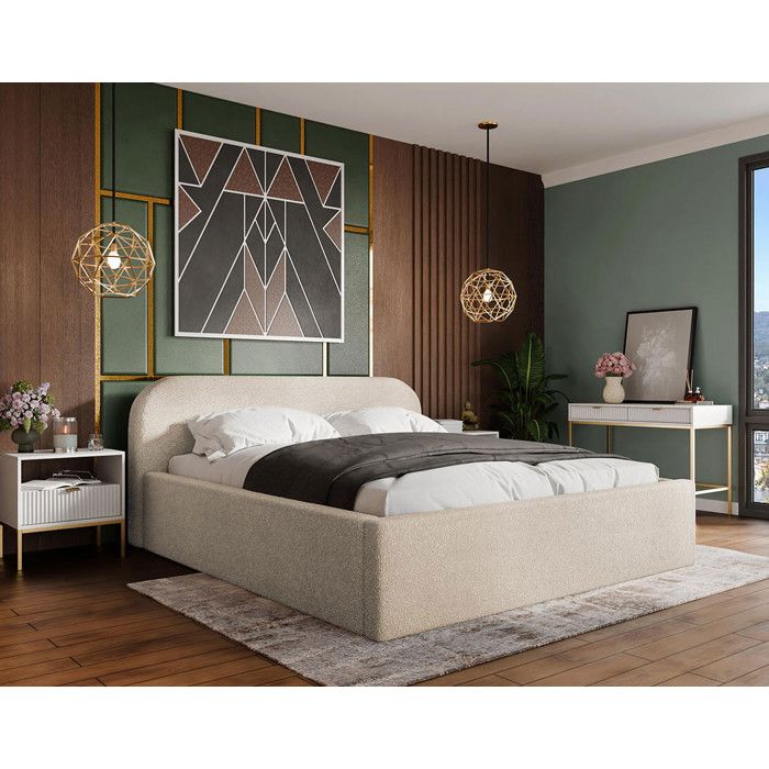 Orane - lit coffre queen size - 160x200 cm - en tissu bouclette - Beige Orane - lit coffre queen size - 160x200 cm - en tissu bouclette - Beige