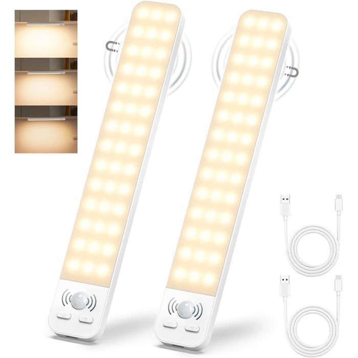Lampe LED sous meuble rechargeable - Détecteur de mouvement - Blanc chaud 3000 K - 25 x 3 8 x 1 5 cm