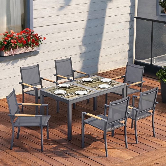 Garden Furniture Sets with Gris Foncé Acier Galvanisé and Plastique and 55.1 x 31.5 x 28.4 in