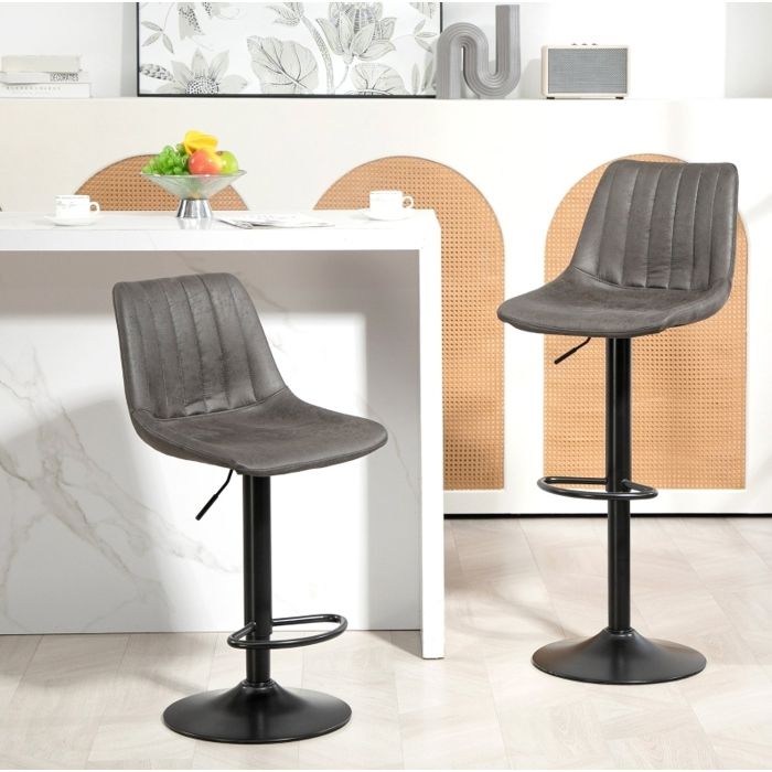 Lot de 2 tabourets de bar en microfibre gris foncé style rétro hauteur réglable métal
