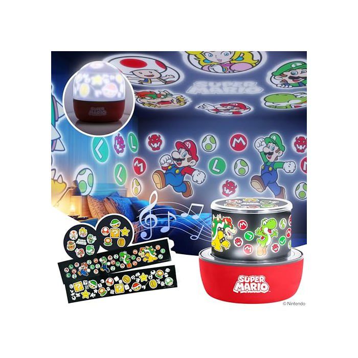 Lampe de projection - PALADONE - Lampe de projection Super Mario - Scènes interchangeables - Sons immersifs - 3 modes déclairage Lampe de projection - PALADONE - Lampe de projection Super Mario - Scènes interchangeables - Sons immersifs - 3 modes déclairage