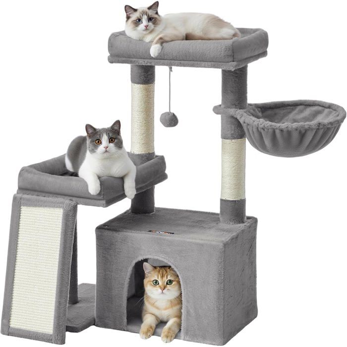 Arbre à chat Feandrea PCT013GD01 – 85 8 cm 2 plateformes niche panier & poteaux à griffer – gris tourterelle Arbre à chat Feandrea PCT013GD01 – 85 8 cm 2 plateformes niche panier & poteaux à griffer – gris tourterelle