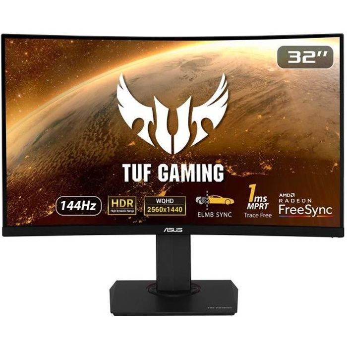 Vente Ecran PC Asus TUF Gaming VG32VQ - Ecran PC eSport 31,5" WQHD - Dalle VA Incurvée 1800R - 16:9 - 144Hz - 1ms - 2560x1440 - 400cd/m² - DP & pas cher