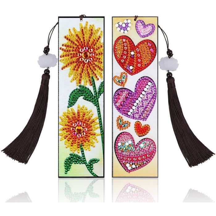 2 Signets Diamant 5D à Customiser - Marque-page Cuir Avec Gland - DIY Créatif - Cadeau Fête Des Mères, Saint-Valentin