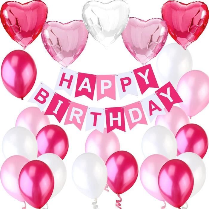 Decoration Anniversaire Fille Deco 1 Banderole Banniere Joyeux Anniversaire Happy Birthday 5 Ballons Aluminium Coeur 18 154 Cdiscount Maison