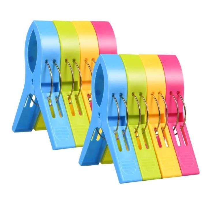 Pinces à Linge 8pcs Pinces Serviette Plage Clip de Brise-Vent Durable Grosse Pince Plastique pour Serviettes Quilt Vêtement