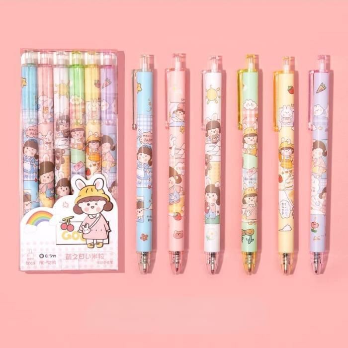 Lot 6 Stylos Gel Effaçables Capybara - Encre Bleue 0.5mm - Séchage Rapide - Cadeau Mignon