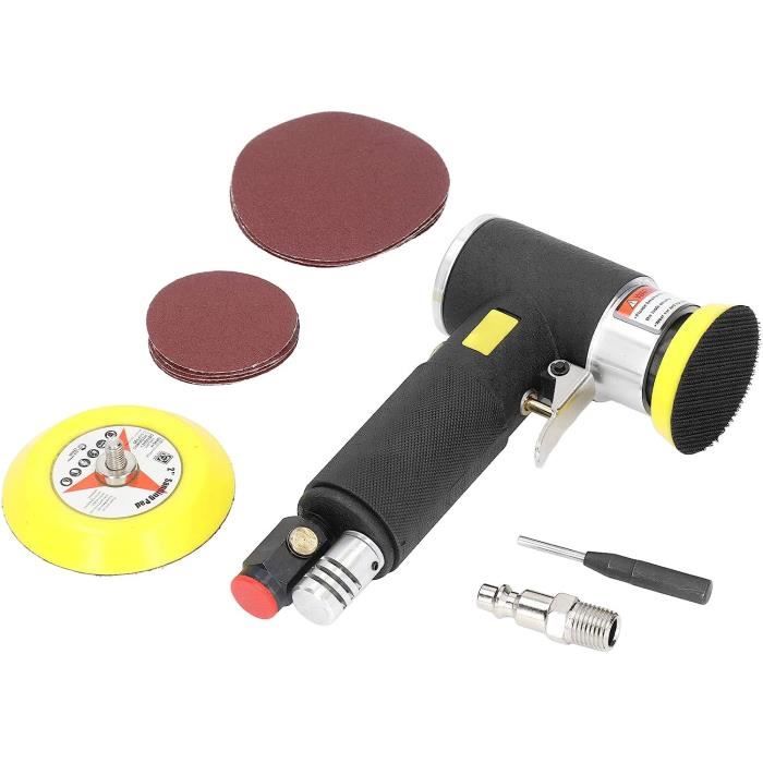 PONCEUSE D'ANGLE PNEUMATIQUE ORBITALE EXCENTRIQUE 50 MM AVEC PLATEAU VELCRO ET DISQUES ABRASIFS