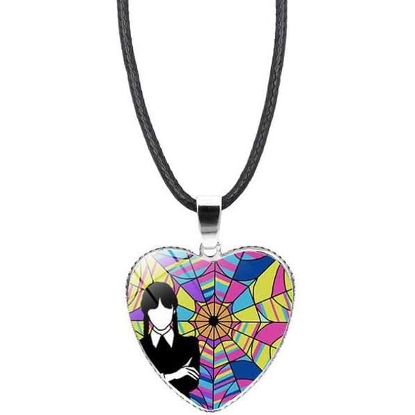 Collier Mercredi Addams Symbole W - Bijou Gothique Lolita, Chaîne 50cm Alliage, Halloween Cosplay
