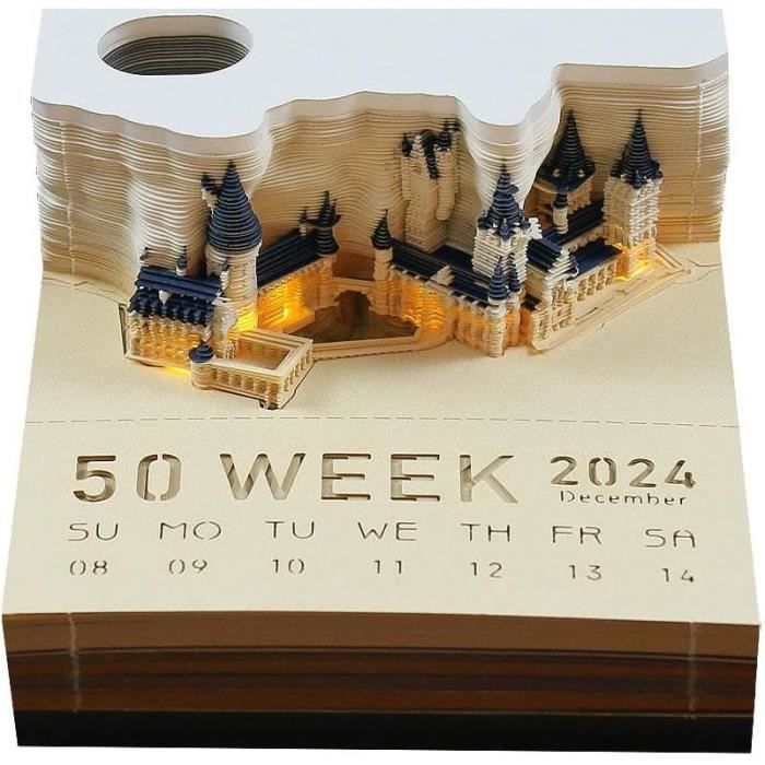 Bloc-Notes 3D - Calendrier De Bureau 2024 - Château Magique - Calendrier Hebdomadaire 3D - Décoration À Faire Soi-Même - Cade[H1265]