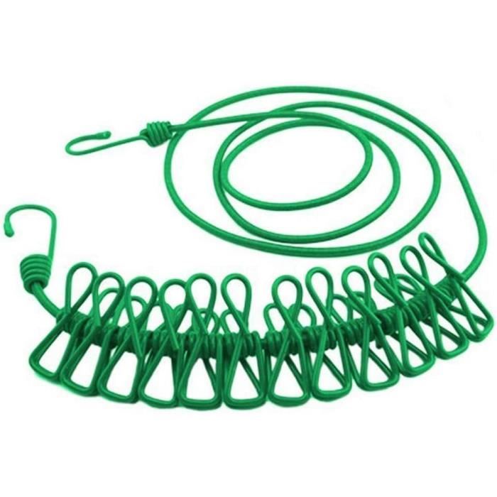 Tendeur à Linge De Camping 174cm Avec 12 Pinces - Corde à Linge Portable Extensible Pour Voyage Et Plein Air