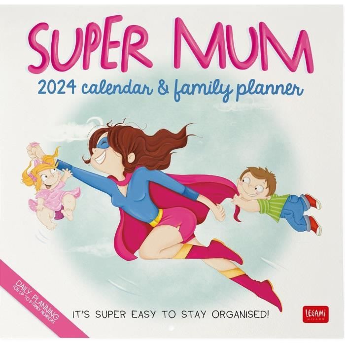 Calendrier Familial 2024 Illustration Super Maman Super Mum Papier